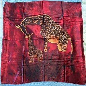 Mike Fitzpatrick 100% Silk Into Africa Red Silk Scarf 34 x 34 inches Giraffes